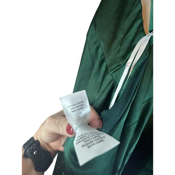 Lulus Fondly Loved Dark Green Satin Wrap Maxi Dress - Size S - Picture 15 of 16